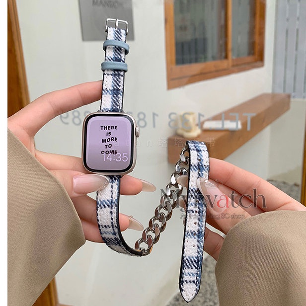 Dây Xích Đôi Bằng nylon Và Da Phối Inox Cho iwatch series 8 7 6 5 SE 4 3 2 iwatch 49mm 44mm 40mm 41mm 45mm 42mm 38mm