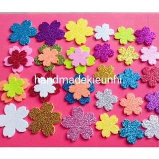50 - 100 Hoa đào 3.5cm, 2.3cm, bằng giấy xốp kim tuyến - Hình trang trí thiệp, bưu thiếp, phong thư, bao lì xì,...