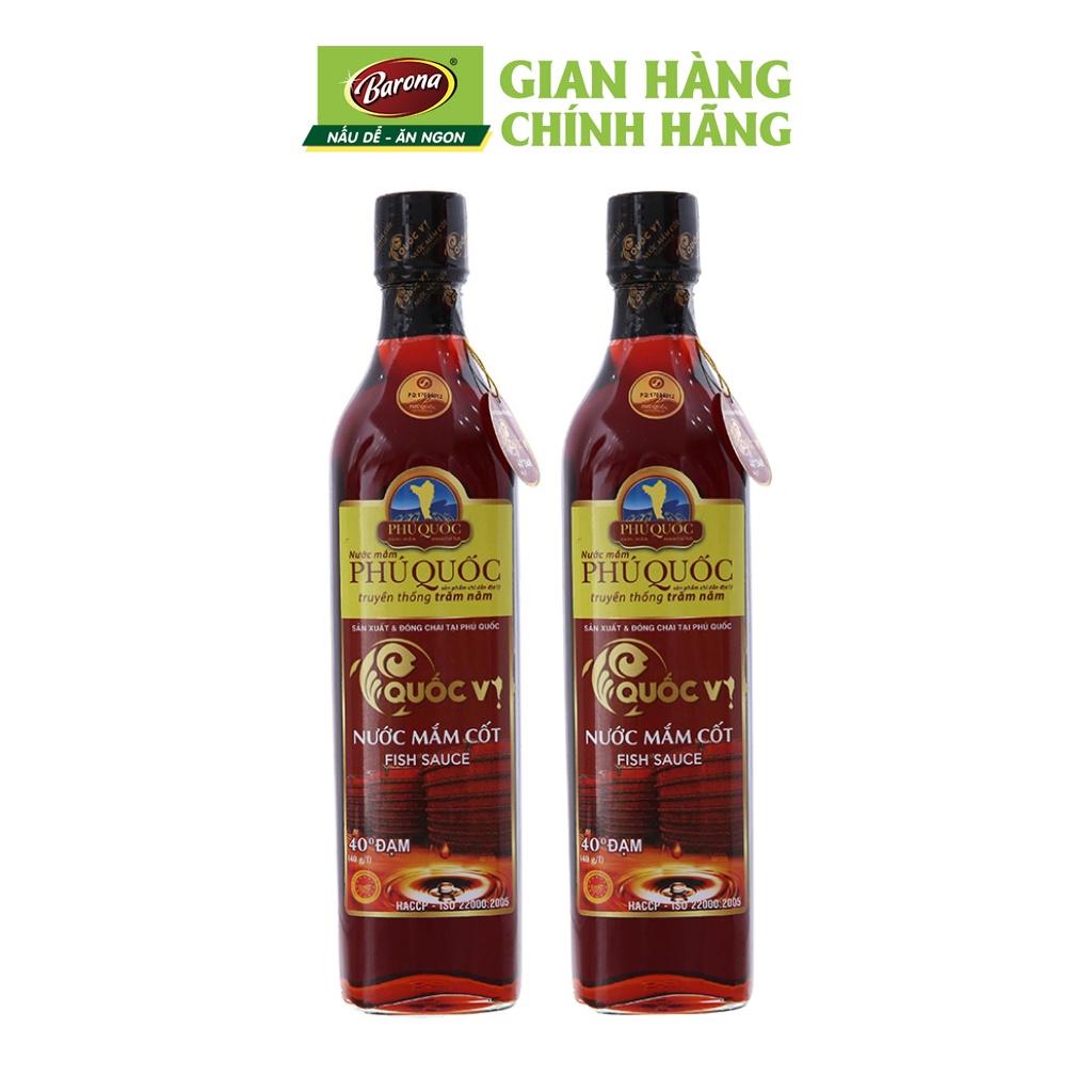 Combo 2 chai Nước Mắm Cốt Phú Quốc Quốc Vị Barona 40 độ đạm 520ml