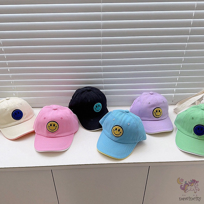 Mũ Lưỡi Trai Hình Mặt Cười Màu Macaron Phong Cách Hàn Quốc Cho Bé