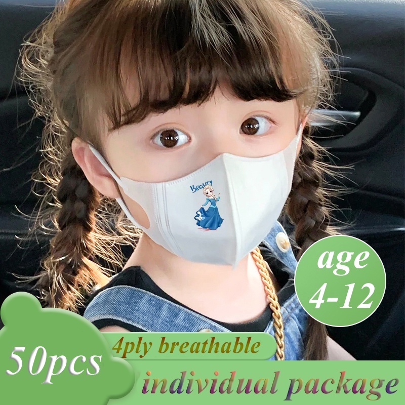 Set 50 Khẩu Trang In Hình Công Chúa Elsa 3D Dễ Thương Thoáng Khí Cho Bé