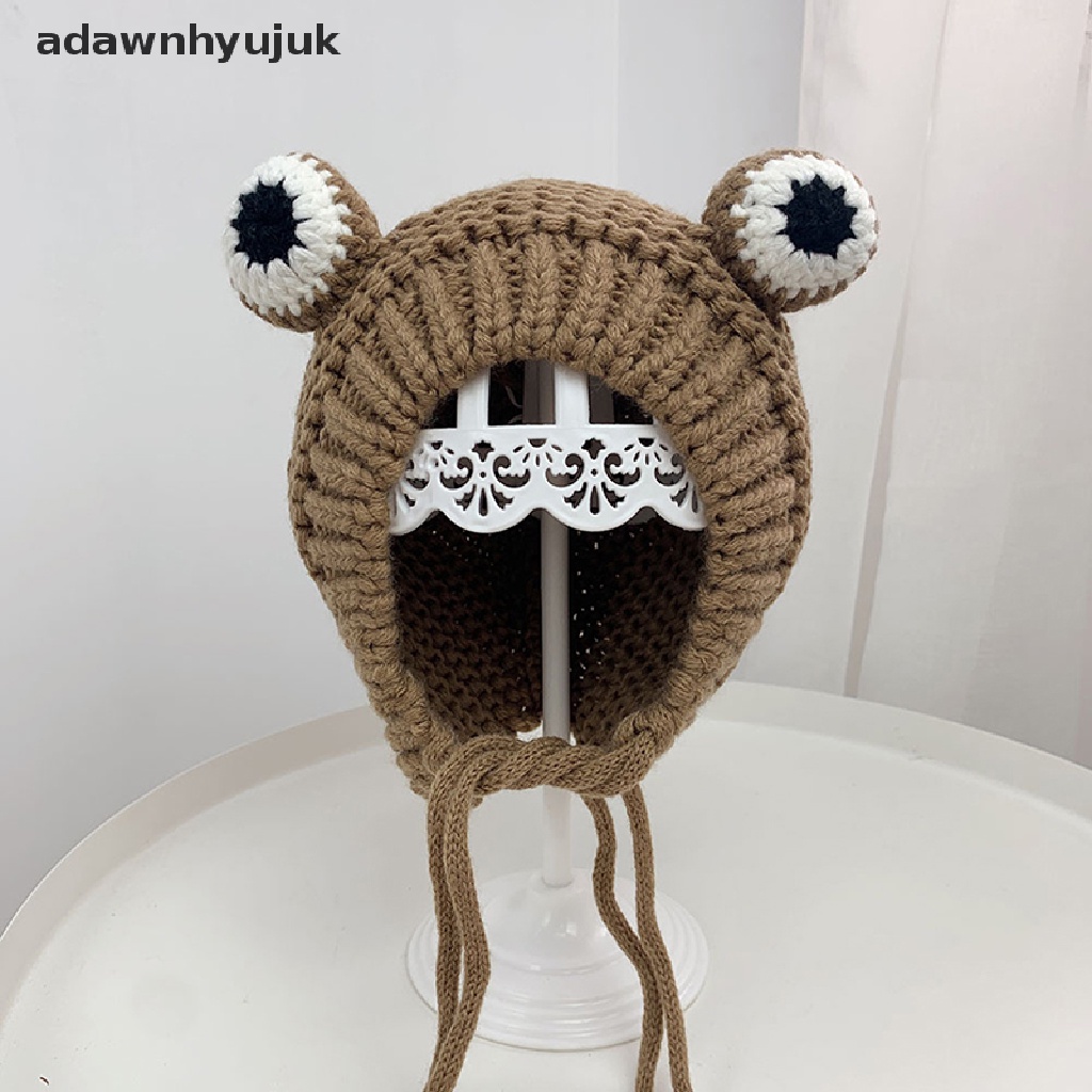 Mũ beanie Dệt Kim Hình Ếch Hoạt Hình Màu Trơn Giữ Ấm Mùa Đông Cho Bé