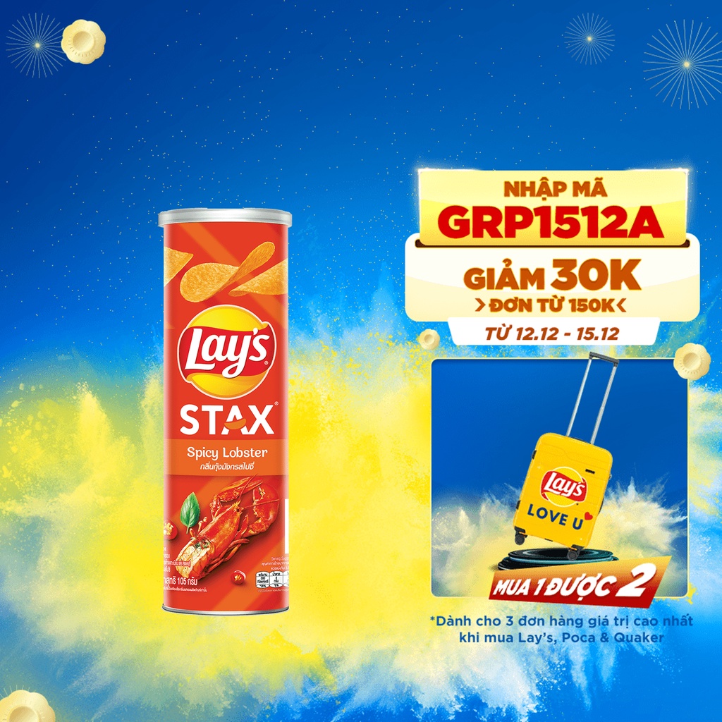 [GRP1512A -30k đơn 170k] Bánh snack khoai tây miếng Lay's Stax Thái vị tôm hùm nướng hộp 103g