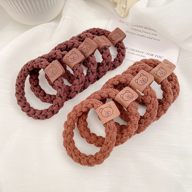 Bộ 10 Dây Buộc Tóc Cao Su Co Giãn Hình Gấu Nâu Dễ Thương