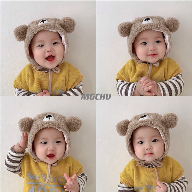 Mũ lông cừu tai gấu cho bé 6-12 tháng