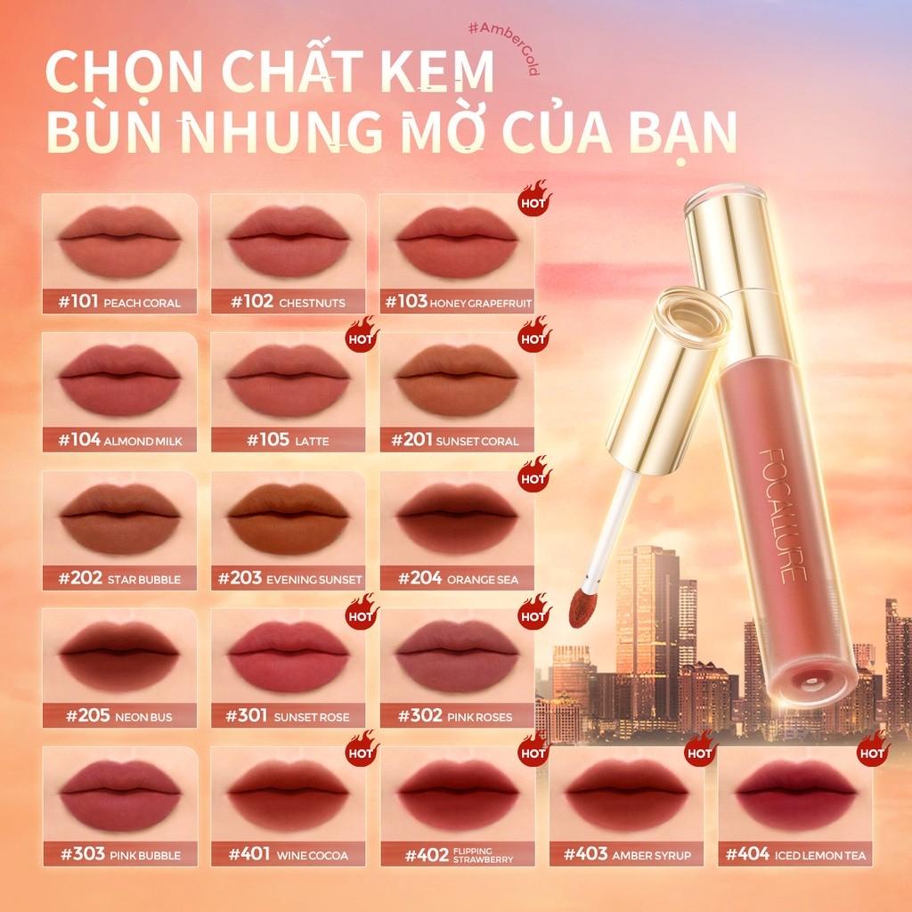 FA210 Son môi FOCALLURE nhung lì màu hổ phách trọng lượng nhẹ dưỡng ẩm thoáng mát 30g kèm cọ môi