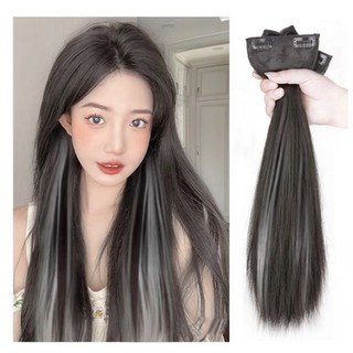 Bộ tóc giả bộ tóc giả nữ tóc dài 3 mảnh tóc thẳng nhuộm line xám
