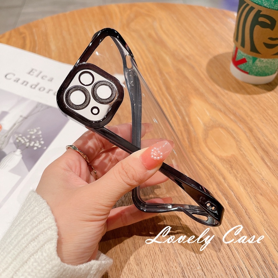 Ốp Điện Thoại Mềm Trong Suốt Viền Mạ Màu Xanh Dương Và Đen Cao Cấp Cho IPhone 14 13 12 11 Pro Max X XR Xs Max 8 7 Plus SE