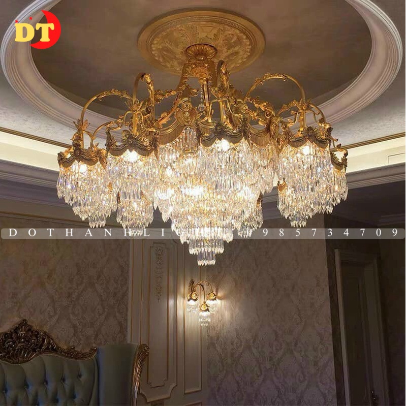 Đèn chùm luxury phale cao cấp thân mạ 24k trang trí phòng khách phong cách bắc âu tân cổ điển hiện đại DHT