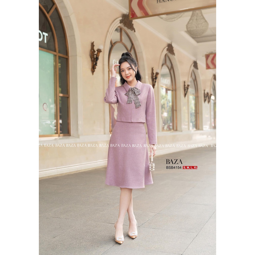 SB áo khoác lửng chân xòe kèm khăn BSB4154