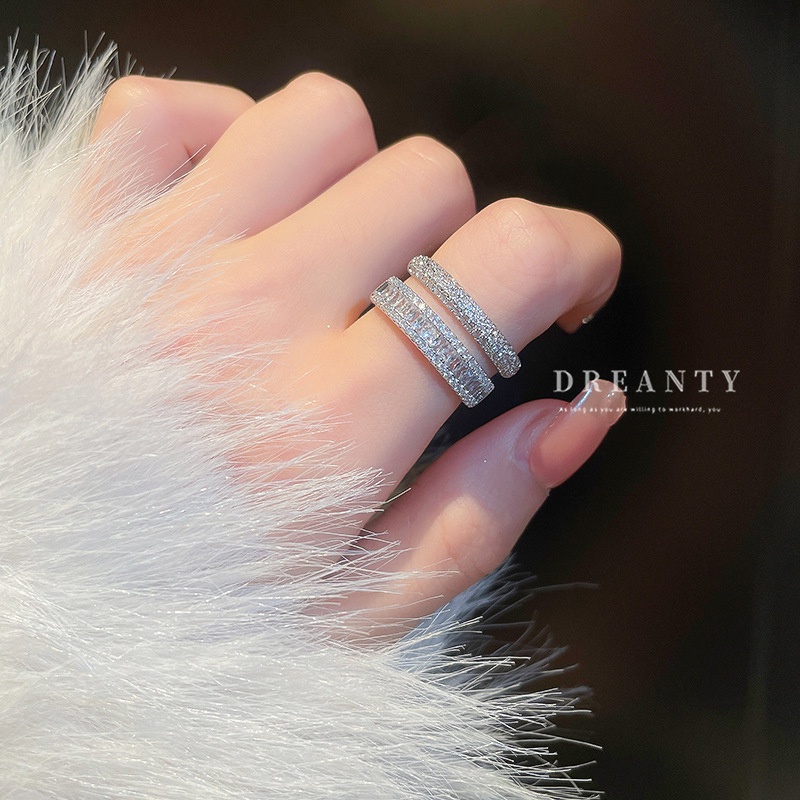 Nhẫn Hở Hai Lớp Mạ Vàng Đính Ngọc Trai Nhân Tạo Phong Cách ins