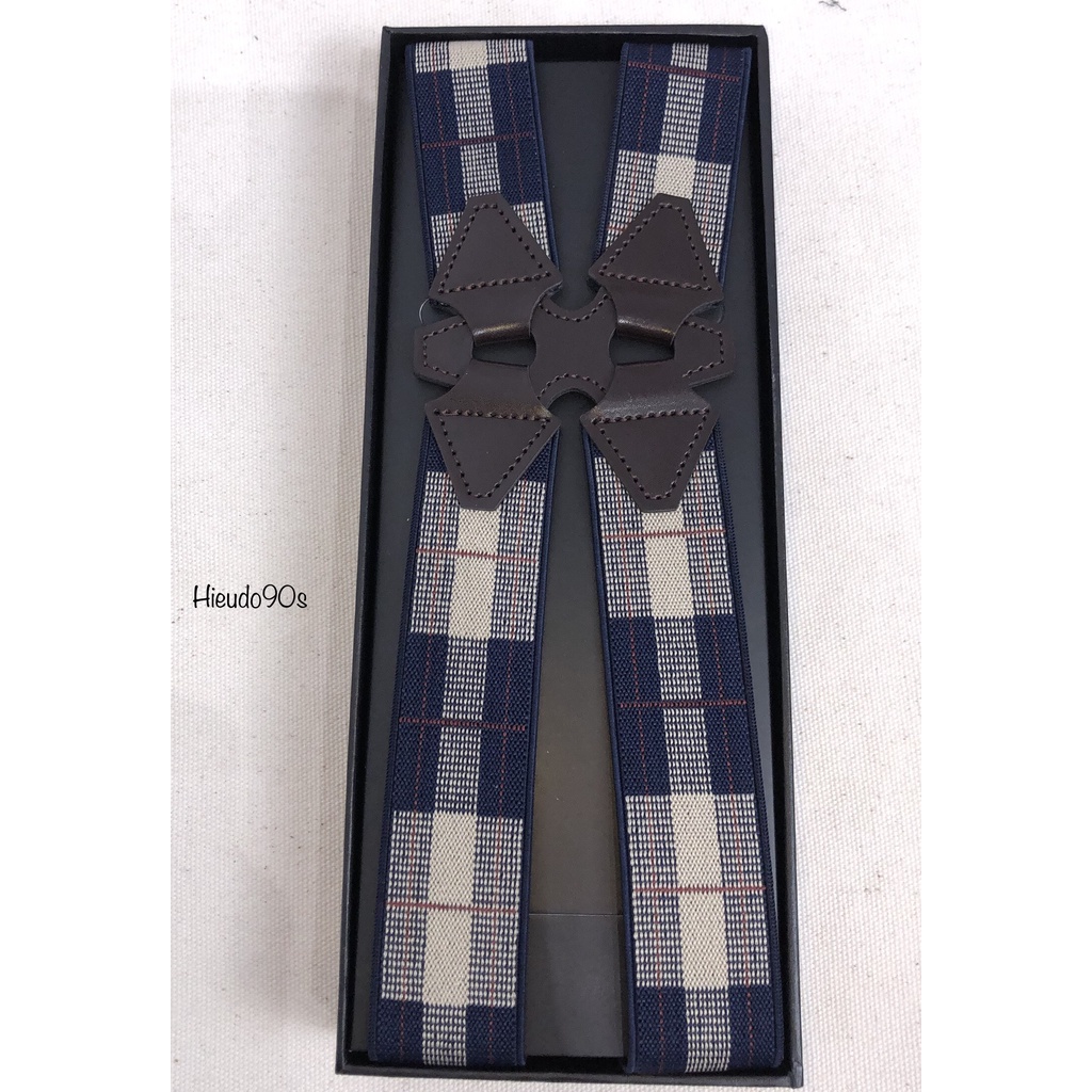 Dây đai chữ X cho nam đeo 2 kẹp bên hông / holster suspenders bằng chun side clips viền da bản 3.5cm