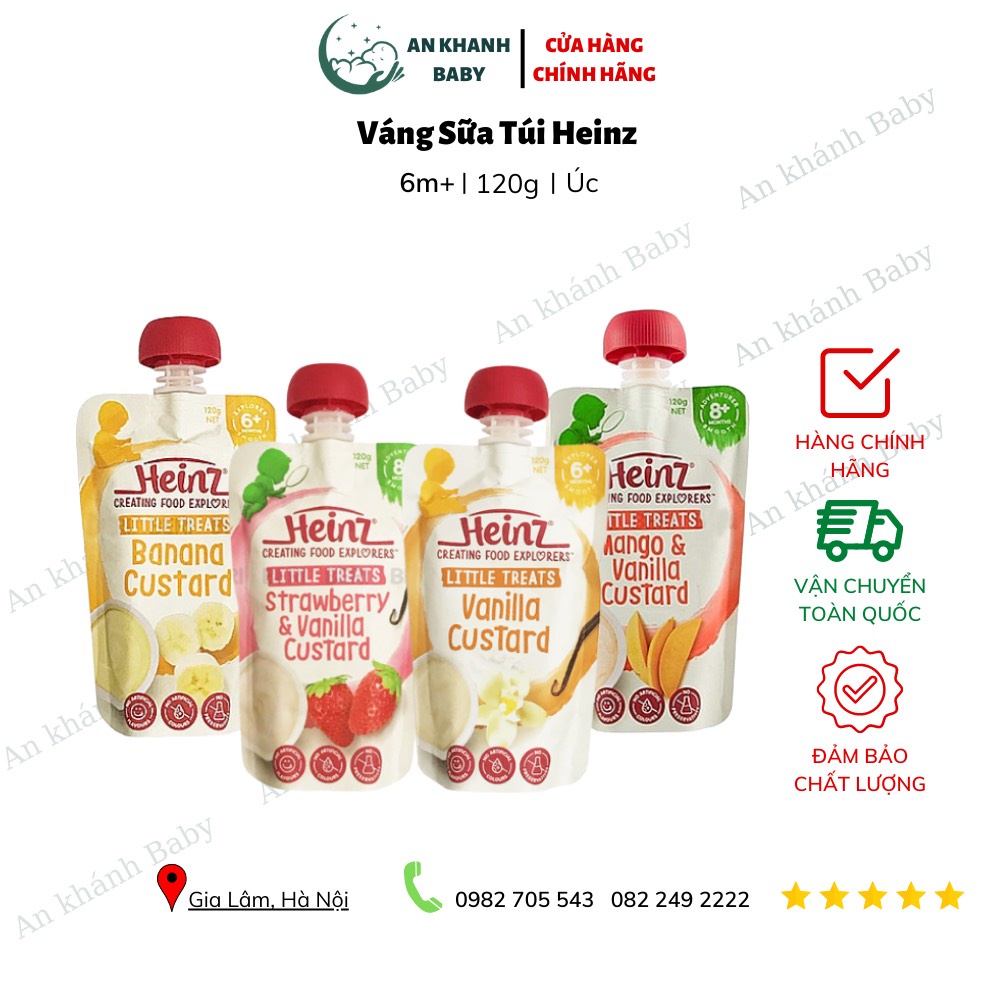 Váng sữa Heinz Custard, váng sữa hoa quả, hoa quả nghiền Heinz Úc cho bé từ 6 tháng (Date 7-8/2024)