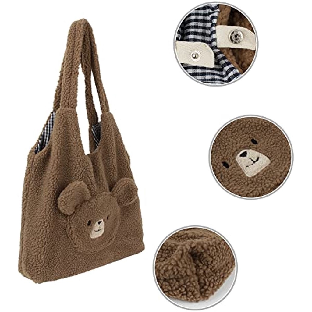 Túi Tote Đeo Vai Bằng Lông Nhân Tạo Hình Gấu Dễ Thương Thời Trang Mùa Đông Cho Nữ JP5