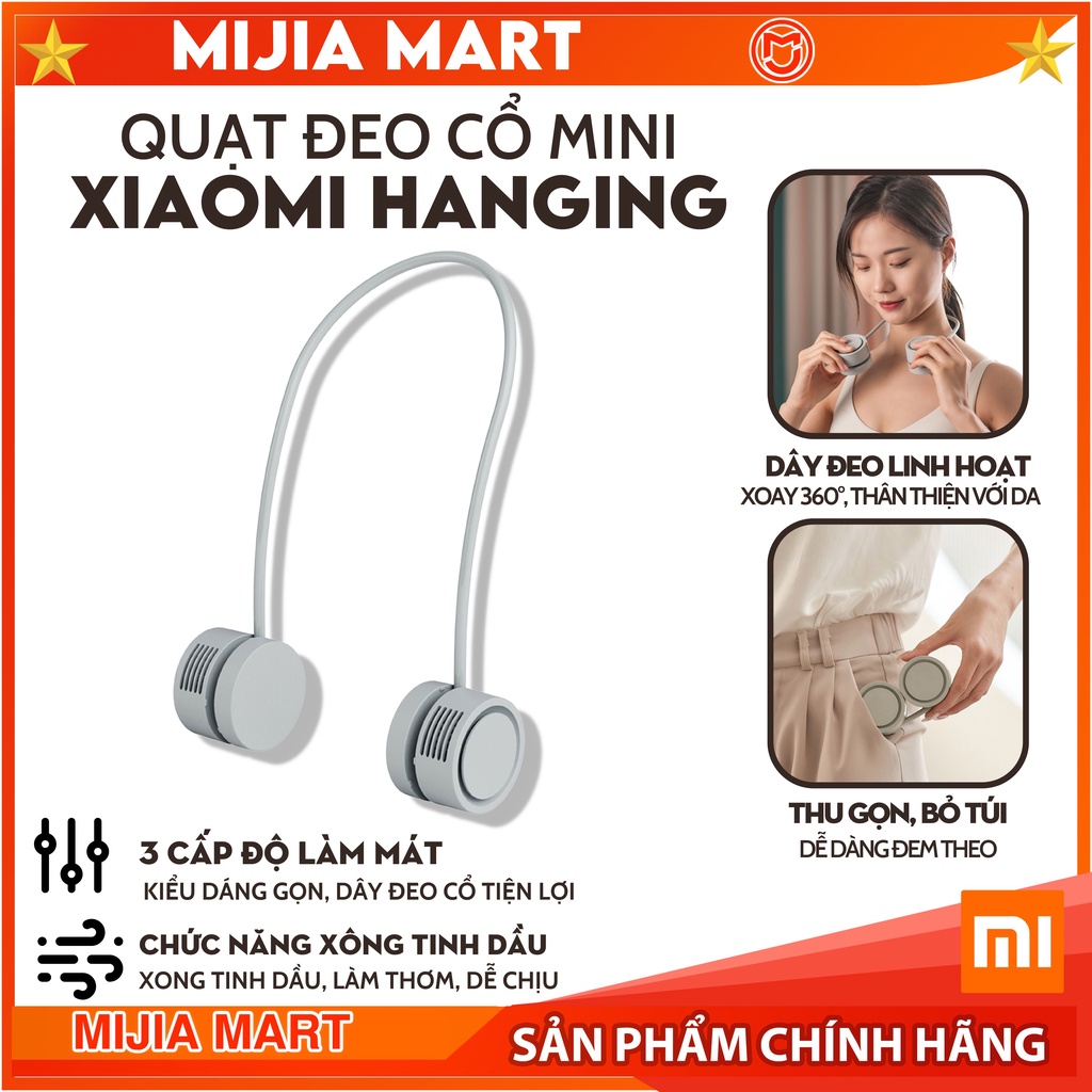 Quạt đeo cổ mini Hanging Neck Fan DQ209, quạt đeo cổ xông tinh dầu dễ chịu dây đeo thay đổi 360°, 3 cấp độ gió siêu mát