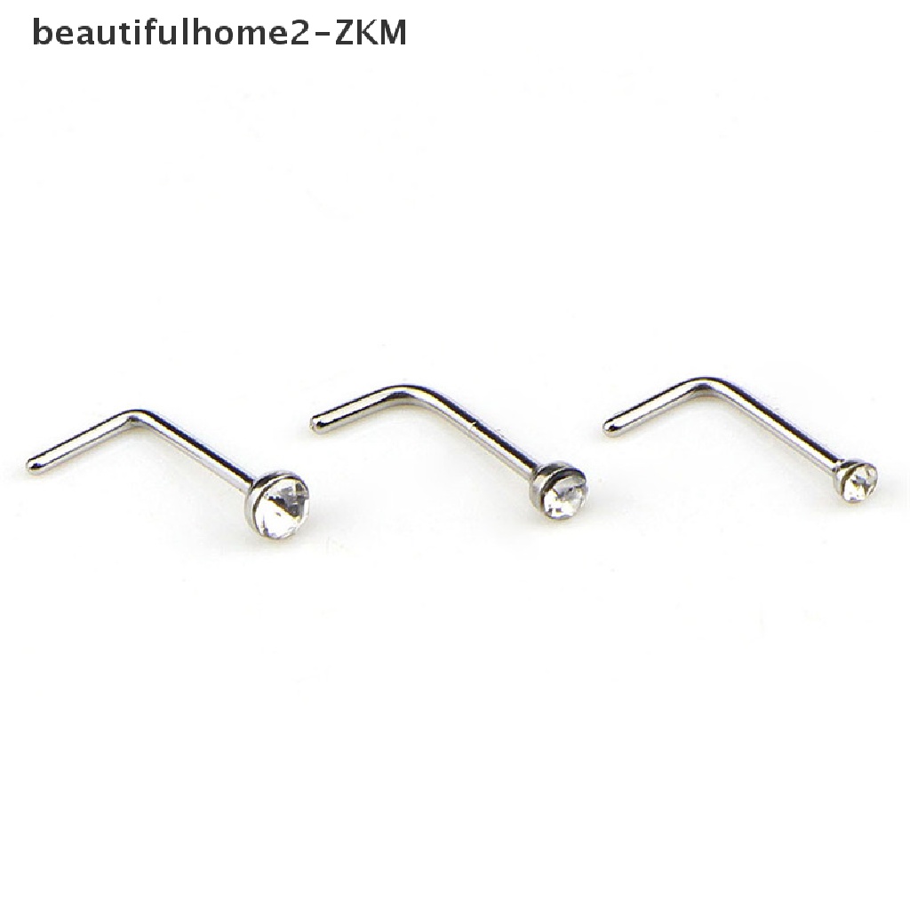 Set 60 Khuyên Mũi Thép Không Gỉ Đính Đá CZ Hình Chữ L