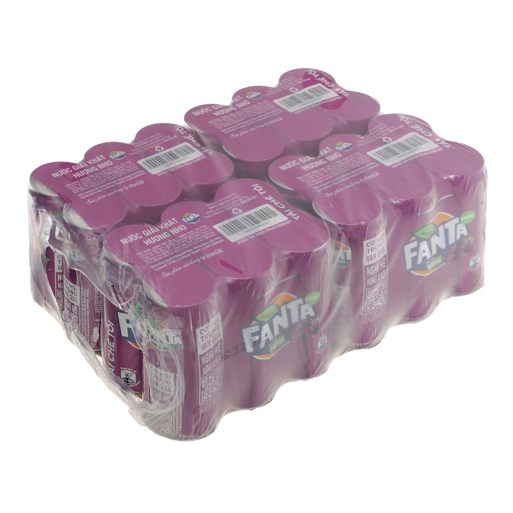 Thùng 24 lon nước ngọt Fanta Mix cam, soda kem và nho 320ml