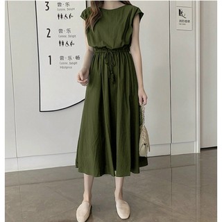 ĐẦM SUÔNG EO RÚT CÁNH DƠI 2 MÀU