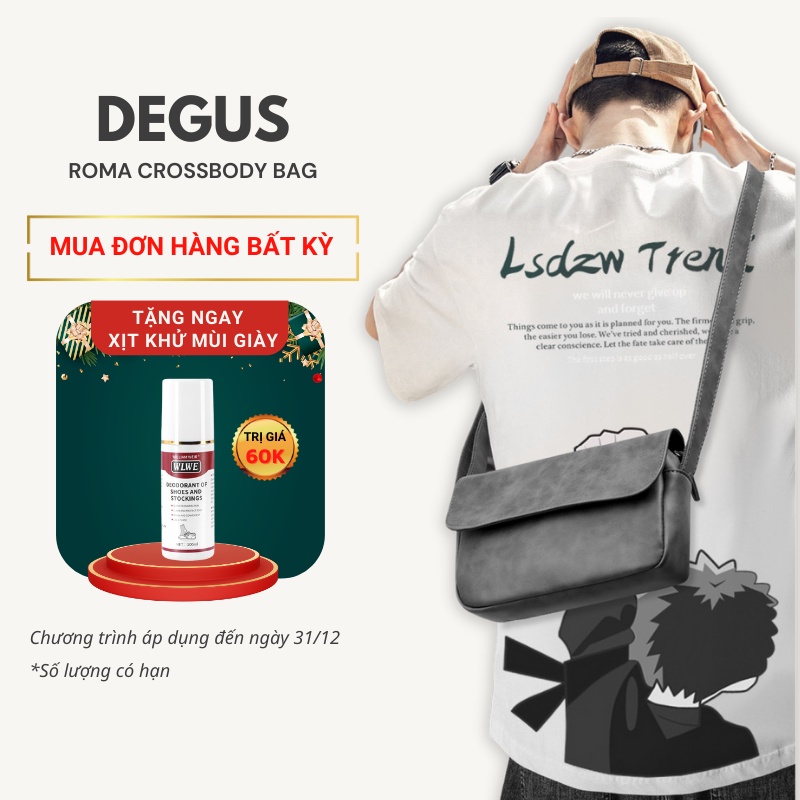 Túi đeo chéo nam nữ unisex da lộn cao cấp, cặp đeo chéo đa năng nhiều ngăn Degus DT05
