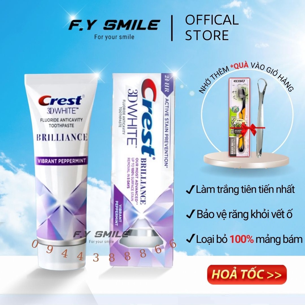 Kem đánh răng Crest 3D White Brilliance 110G - Làm trắng răng, đánh bay mảng bám và bảo vệ răng 24h