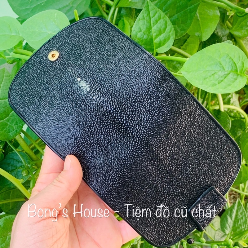 Ví ngắn da cá đuối hạt 1 mắt vàng phong thuỷ hiệu River form bầu xinh xắn hàng 2hand Japan