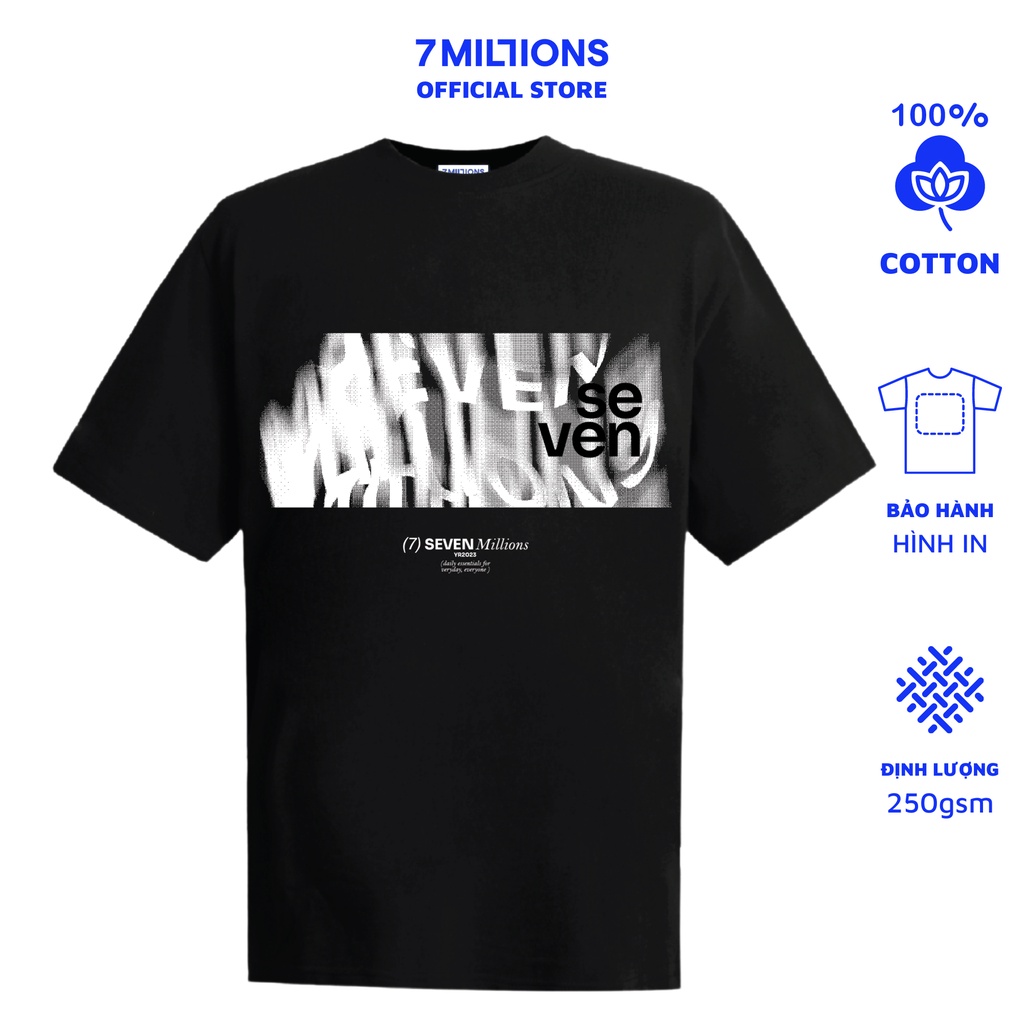 Áo Thun Unisex Cổ Tròn 7MILLIONS Line Seven - Màu đen - chất vải cotton 2 chiều - Form Oversize