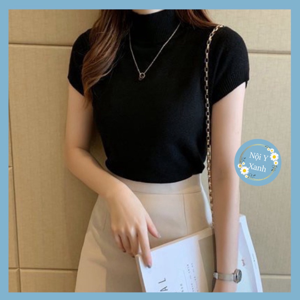 ÁO LEN NỮ CỔ BA PHÂN TAY NGẮN GIỮ NHIỆT CO GIÃN ÔM BODI hàng loai 1 nội y xanh -  chất đẹp