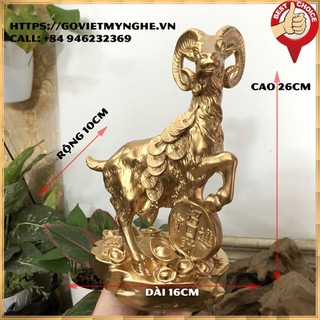 Tượng đá con dê trang trí phong thủy nhà cửa quà tặng phong thủy cho người tuổi Mùi - Chiều cao 26cm - màu nhũ đồng