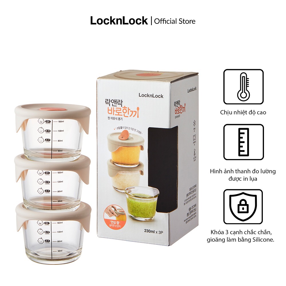 Hộp đựng thức ăn cho bé Lock&Lock có vạch chia 230ml*3 hộp - LLG508S3
