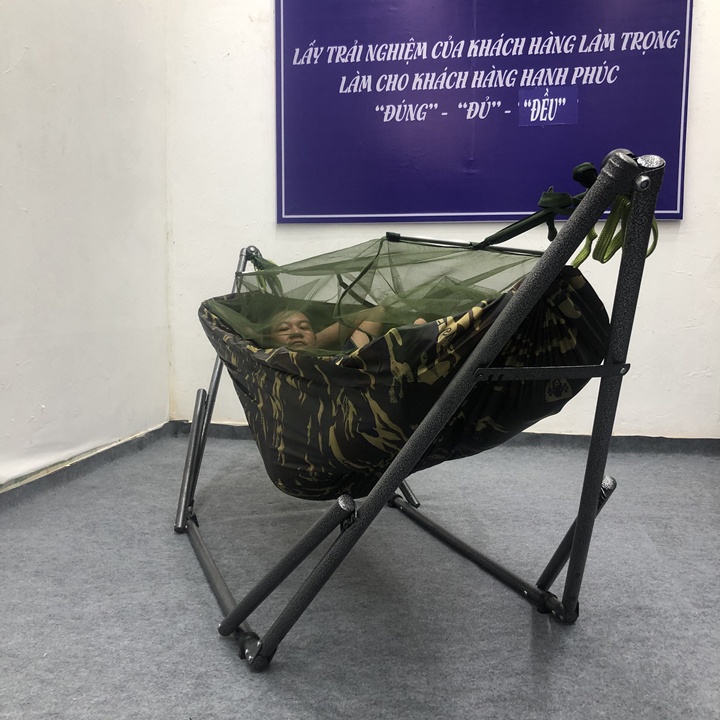 Võng dù rằn ri 2 lớp có mùng có túi đựng tặng kèm 3m dây dù