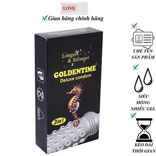 Bao cao su gai gân siêu mỏng 3in1 Goldentime hộp 12 Chiếc