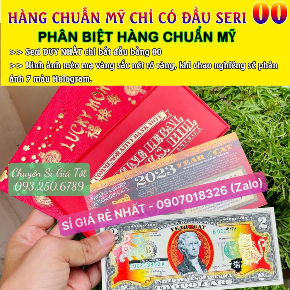 [VIP] [LOẠI MỸ đầu số 00] Tờ 2 Đô USD Hình Con Mèo Mạ Vàng 2023 , Lưu niệm , Lì Xì Tết May Mắn - CHUẨN HÀNG NHẬP MỸ