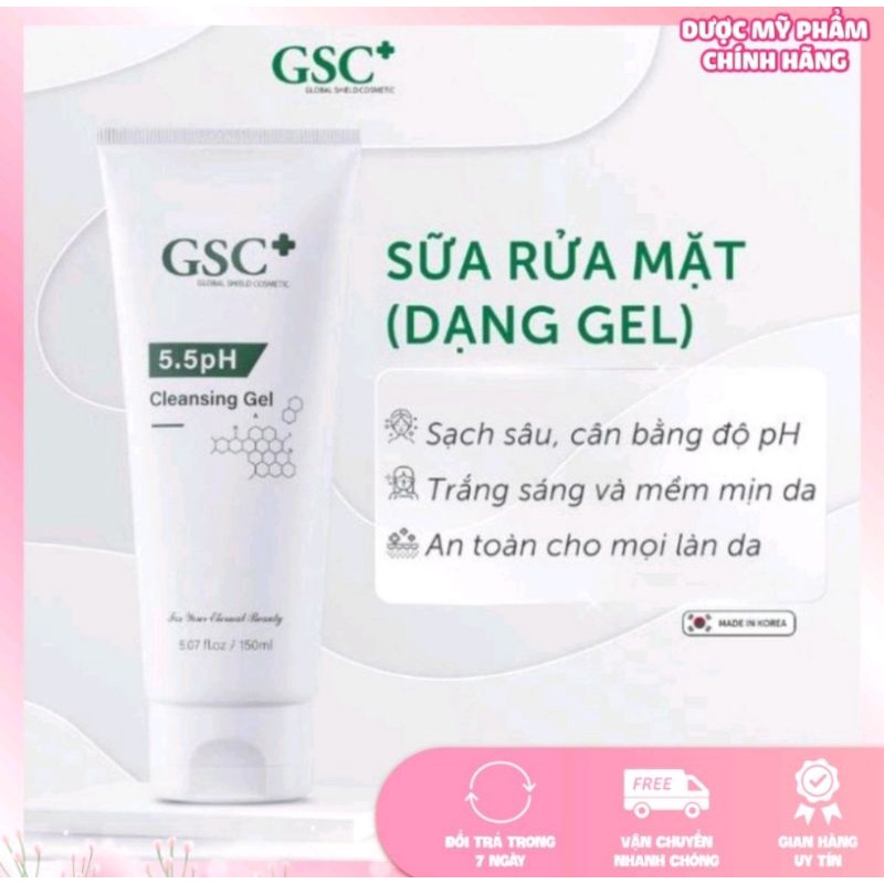 Sữa rửa mặt gel GSC hàn quốc 150ml 5.5 PH, giảm mụn làm trắng sáng da cho nam và nữ