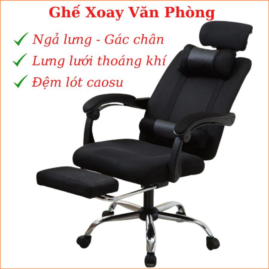 Ghế Xoay Văn Phòng Có Ngả Lưng, Tựa Đầu, Tựa Lưng Lưới Thoáng Khí - Ghế Làm Việc Và Nằm Nghỉ Thư Giãn