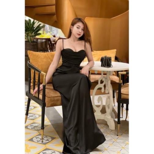 Đầm dạ hội phi hai dây cổ đổ cao cấp