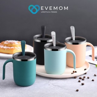 Cốc Inox Uống Nước Cà Phê Có Quai Cầm Và Nắp Cao Cấp EVEMOM STORE CN001