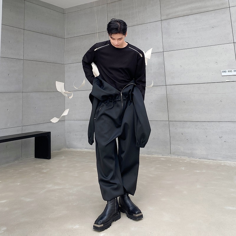 Bộ Áo Khoác + Quần Dài Dáng Rộng Có Khóa Kéo Thời Trang Thu Đông Cho Nam