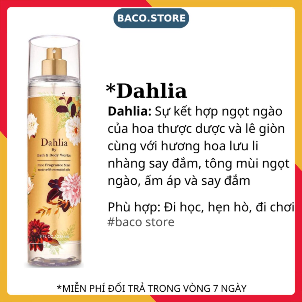 body mist Xịt thơm Dahlia 236ml Hương thơm nhẹ nhàng, sang trọng