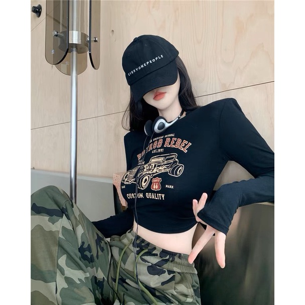 Áo Croptop Dài Tay RANSHI Áo Thun In Hình Phong Cách Siêu Cá Tính Năng Động Cho Các Nàng - RA089