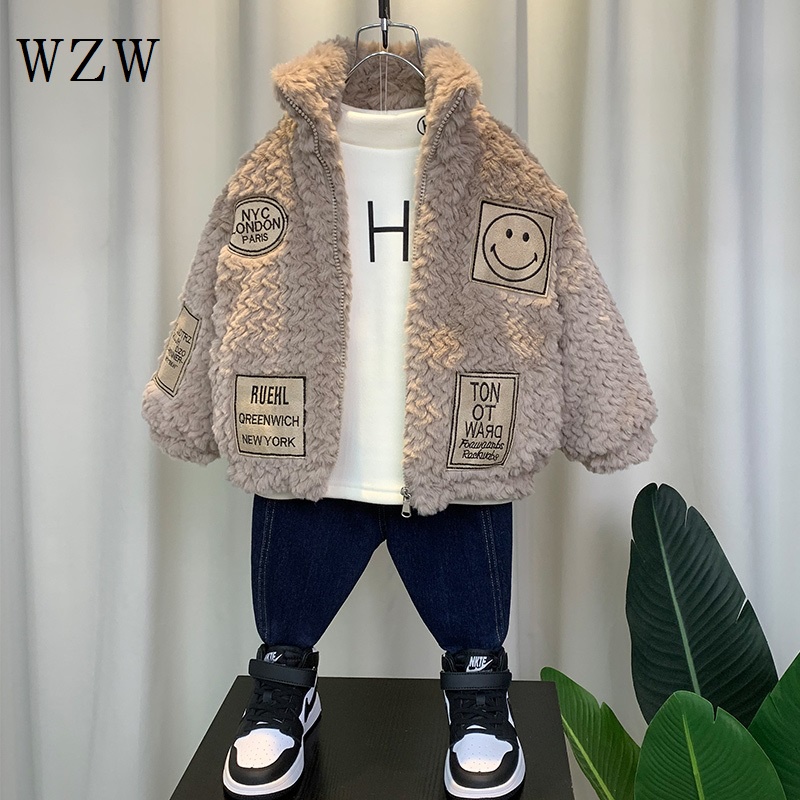 Áo Khoác Lót Lông Cừu Dày Dặn Thời Trang Thu Đông Cho Bé Trai