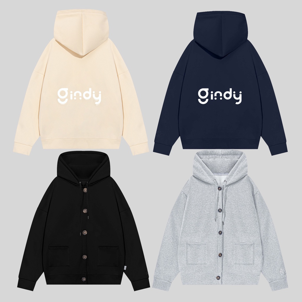 Áo khoác nỉ bông unisex form rộng GINDY sweater hoodie nhiều màu thời trang nam nữ có mũ thời trang thu đông A085