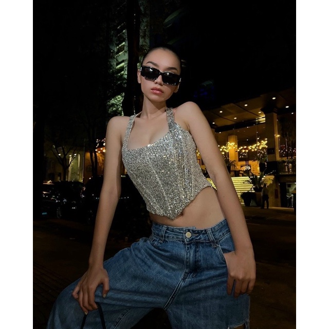 áo body hai dây vạt nhọn chất kim sa sang trọng