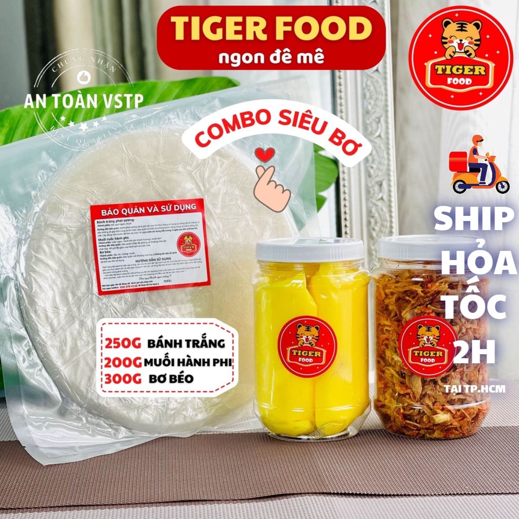 Bánh tráng phơi sương COMBO SIÊU BƠ 300G + Muối tôm hành phi SIÊU NGON ĂN LÀ GHIỀN - TIGER FOOD