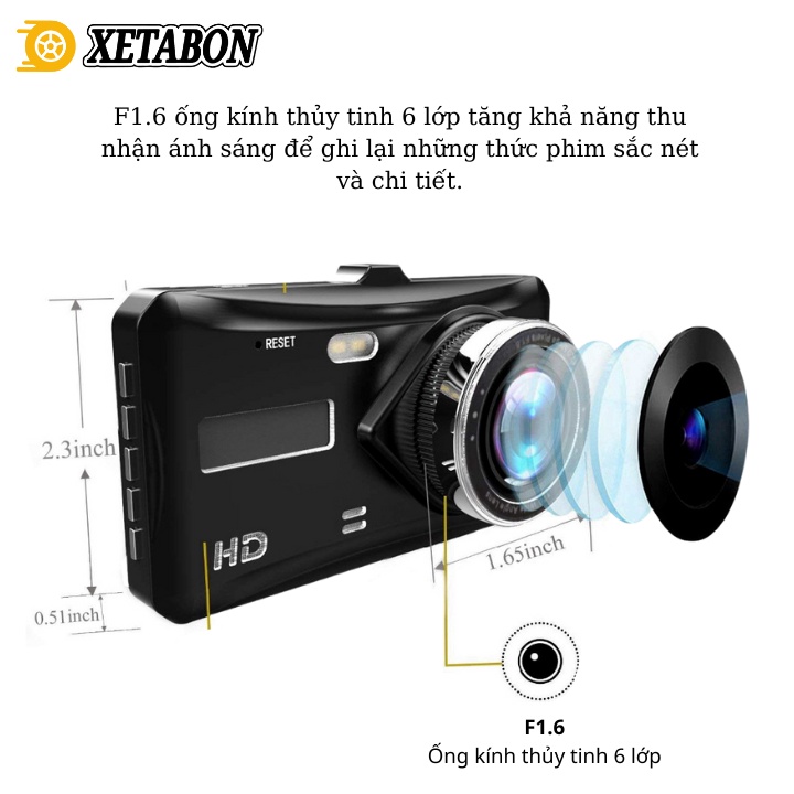 Camera hành trình ô tô X4 XETABON Full HD kèm thẻ nhớ 32GB, màn hình cảm ứng, quay đêm rõ nét, Bảo Hành 12 Tháng 1 đổi 1