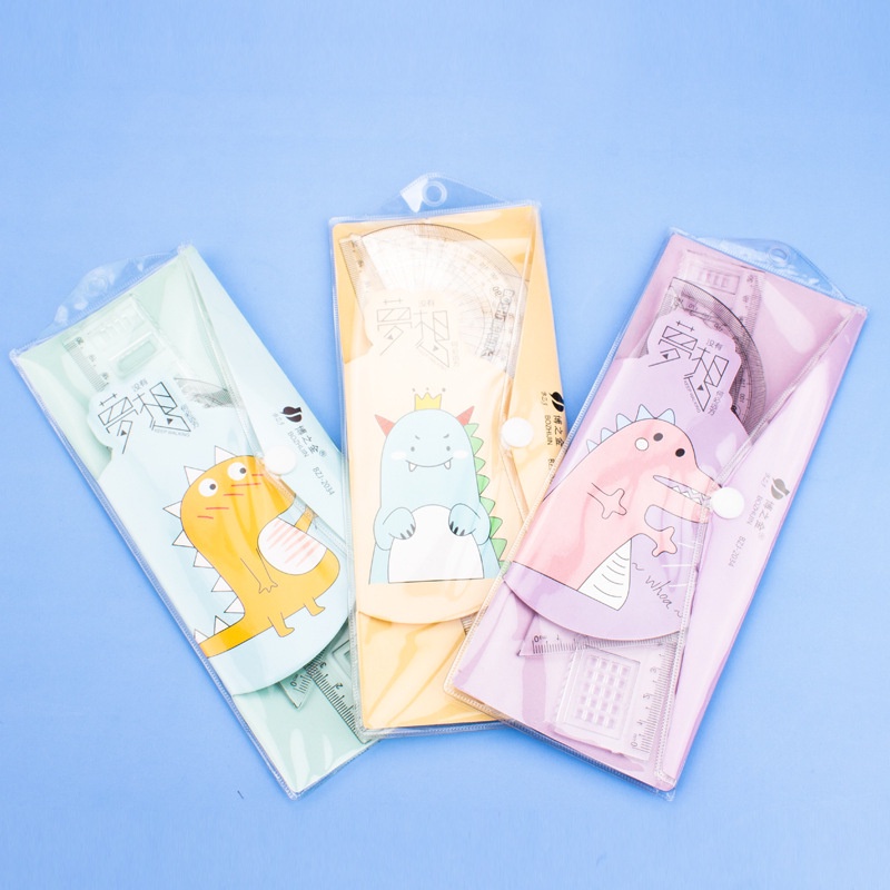 Thước kẻ cute bộ 4 món có túi đựng họa tiết hoạt hình dễ thương cho học sinh - Lion House