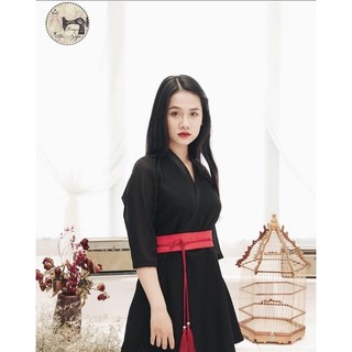 Đầm Yukata đen kèm thắt lưng Obi (ảnh thật của shop)