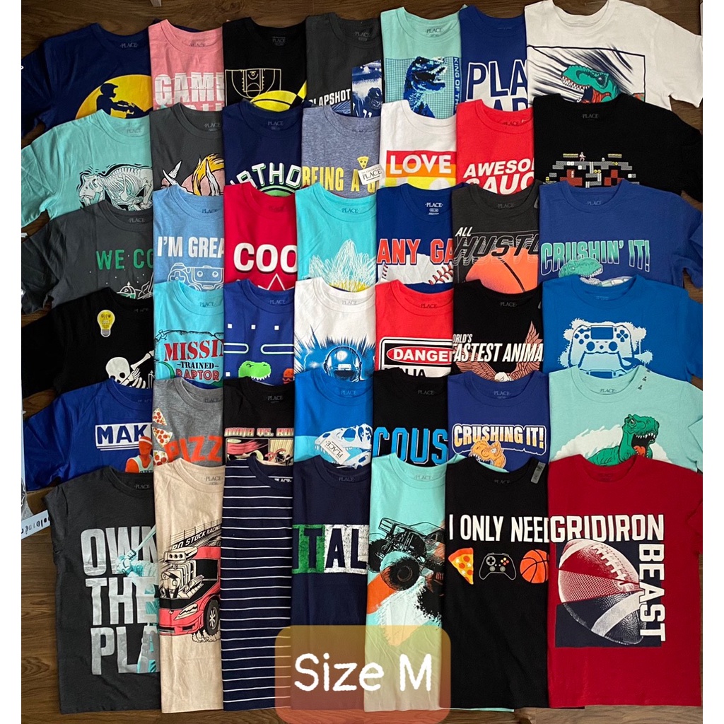 (24-29kg) T-shirt/ Áo thun cotton bé trai ngắn tay, in hình nhiều màu, hàng xuất dư