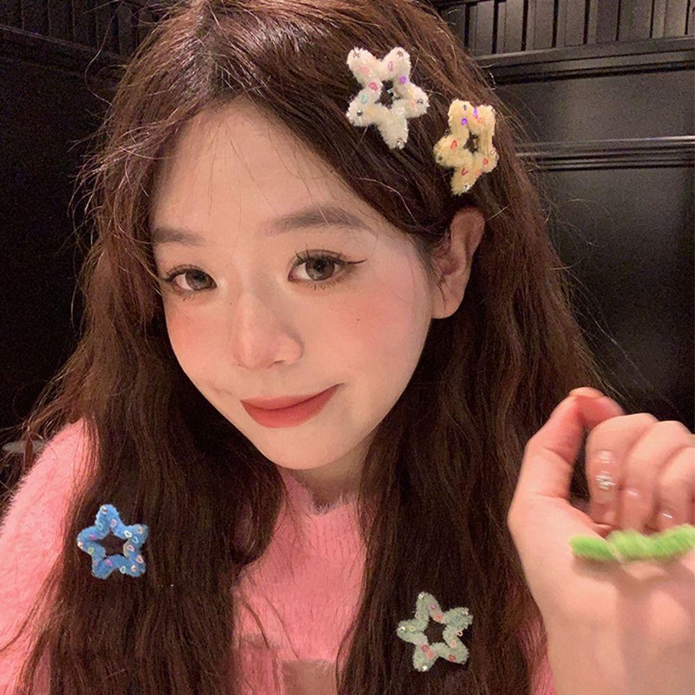 Kẹp Tóc Hình Ngôi Sao Năm Cánh Đính Đá Phong Cách Retro Đơn Giản WMES15H|Kẹp Tóc Hình Học Thời Trang Dành Cho Nữ