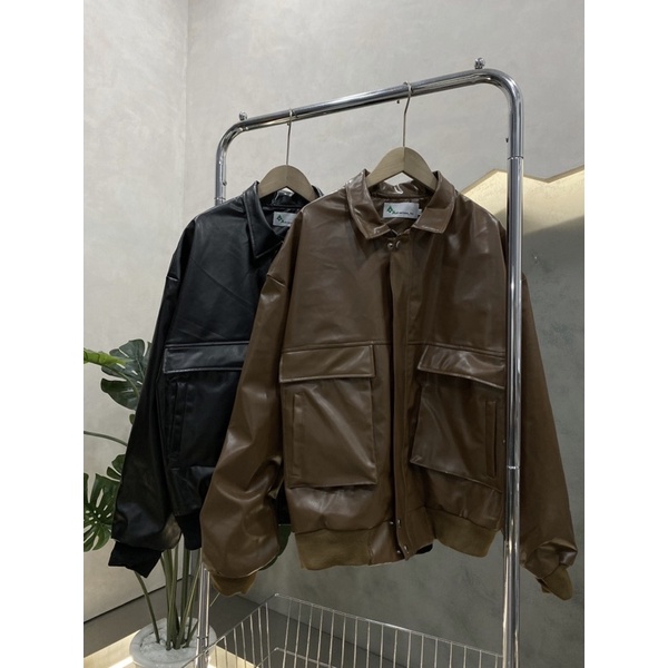 ÁO KHOÁC BOMBER FULL DA 2 MÀU ĐEN NÂU UNISEX NAM VÀ NỮ
