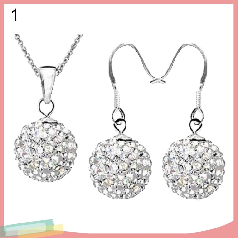 Bộ 2 Vòng cổ Và Đôi Khuyên Tai Hình Quả Cầu Đính Đá Xinh Xắn Cho Nữ